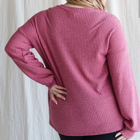 2 Tone Mauve Waffle Knit Longsleeve - Picture 2 of 2